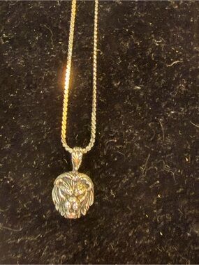 Gold-Tone Lion Head Pendant Necklace - Women Jewelry Serling silver